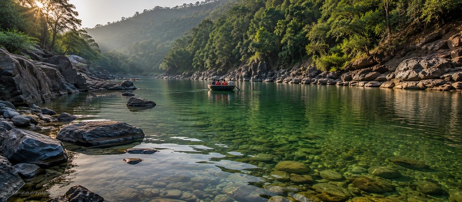 Bheemeshwari Adventure Camp — crystal clear Cauvery river, mahseer fish, Karnataka