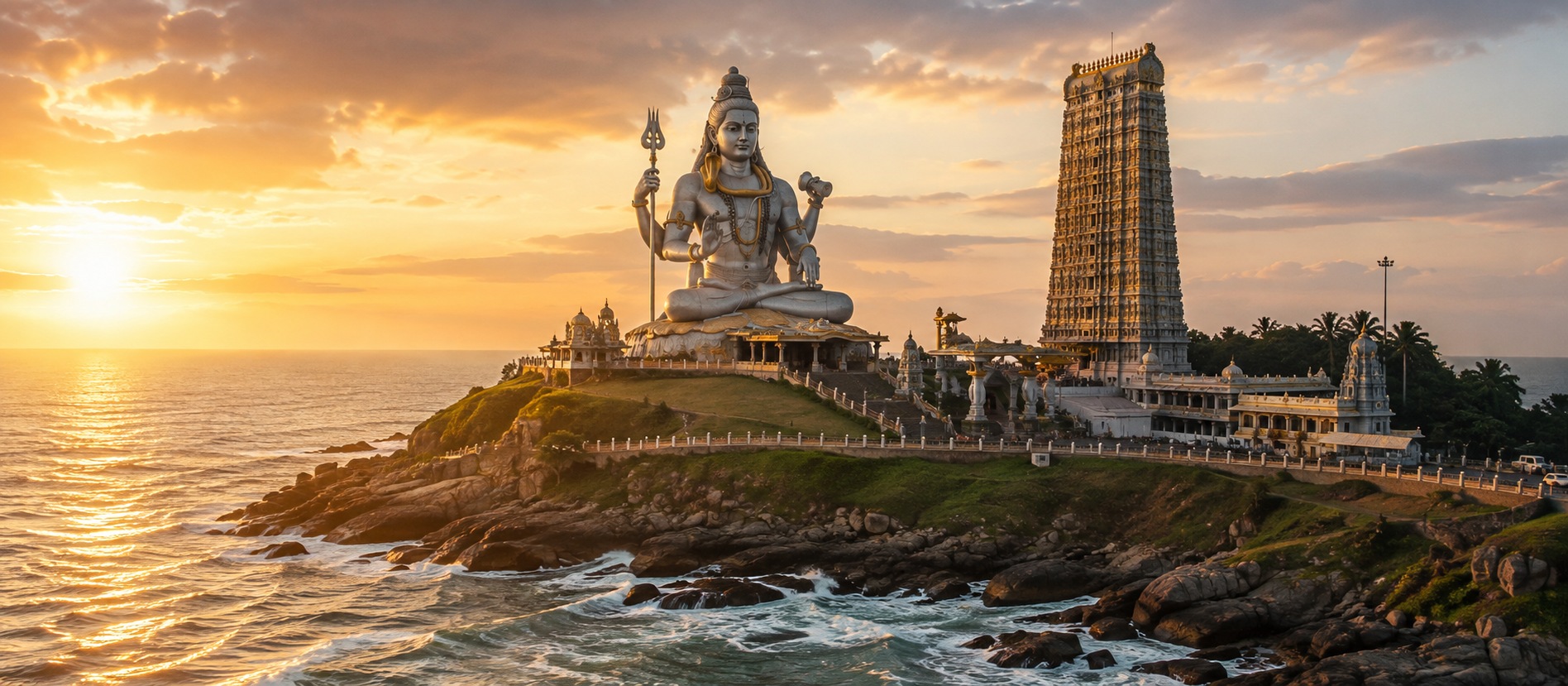 Shiva statue and Raja Gopura, Murudeshwar, Karnataka