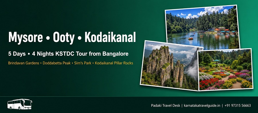 Mysore Ooty Kodaikanal tour — Brindavan Gardens KRS, Ooty Botanical Garden, Doddabetta Peak, Kodaikanal Pillar Rocks