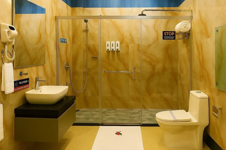 Bathroom at Vedantikala Resort, Chikmagalur